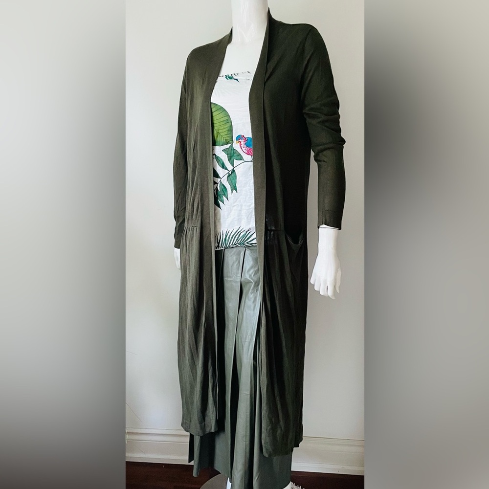 Zara Khaki Cardigan green sweater duster maxi long - Picture 1 of 7